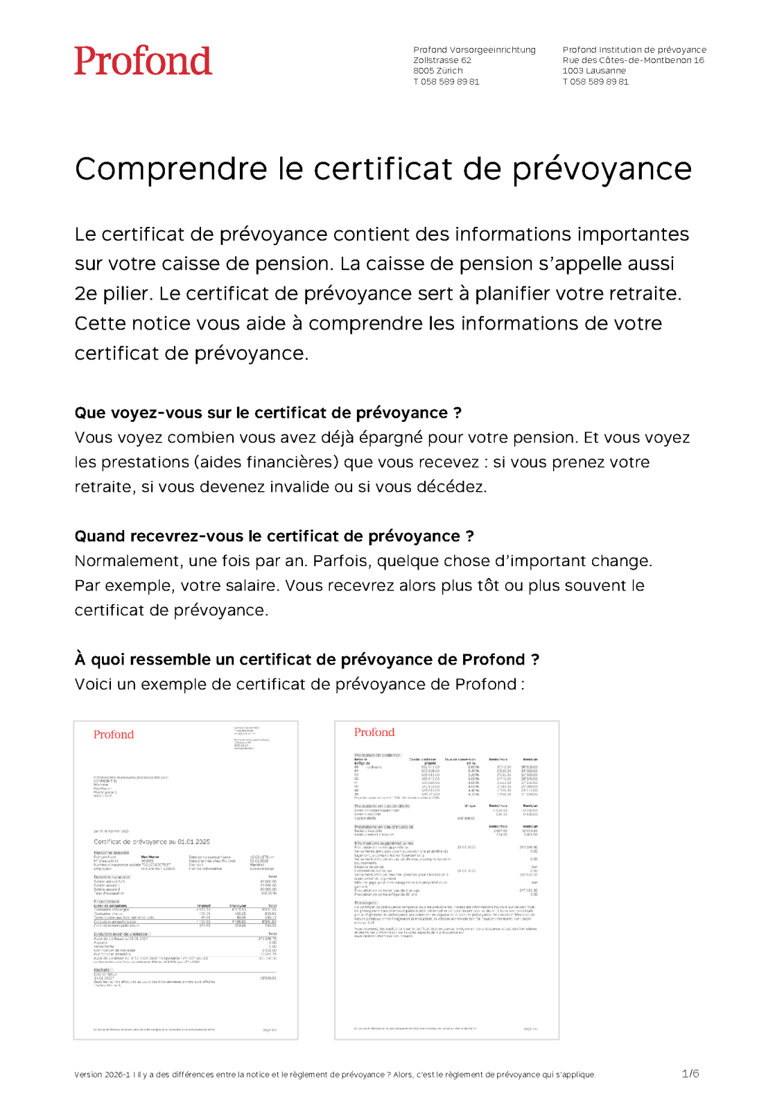 Comprendre le certificat de prevoyance