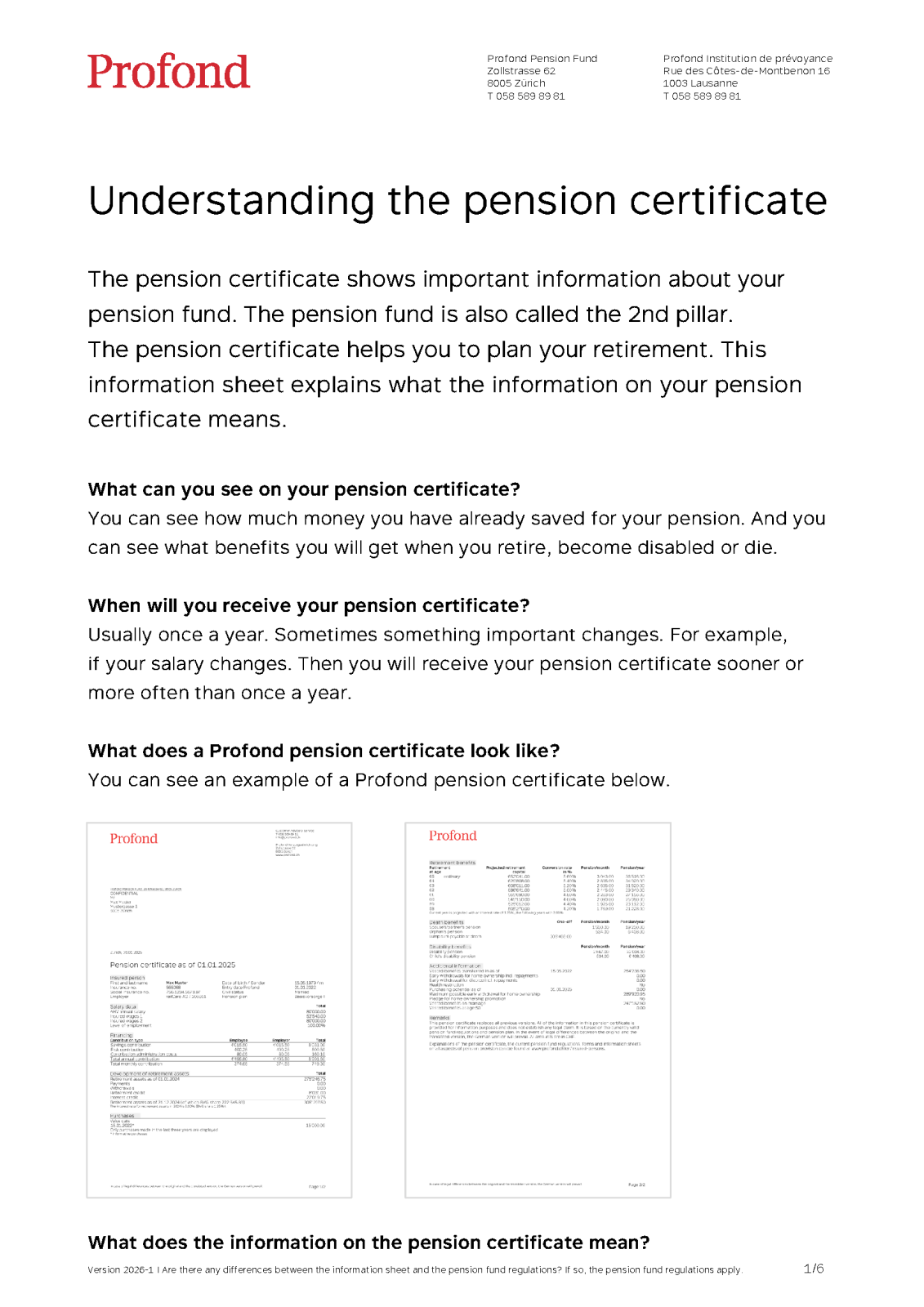 Understanding the pension certificate