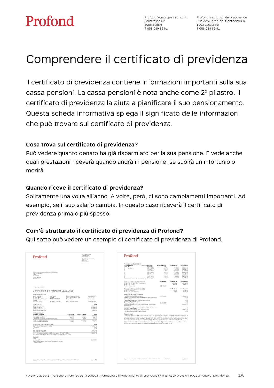 Comprendere il certificato di previdenza